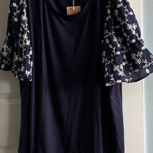 BloomChic Blue Flutter Sleeve Ruffled Blouse